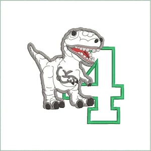 T-Rex 4.Geburtstag, Tyrannosaurus Rex 4th Birthday Maschinenstickerei Applikation Maschinenstickerei Design 632