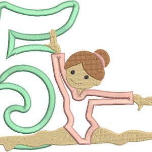 Gymnastics Birthday, Gymnastic girl, 5th birthday, fifth birthday, gymnastic 5th birthday, Applique Embroidery design 408