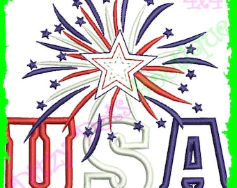 USA Fireworks, 4th of July Applique, Machine Embroidery Design