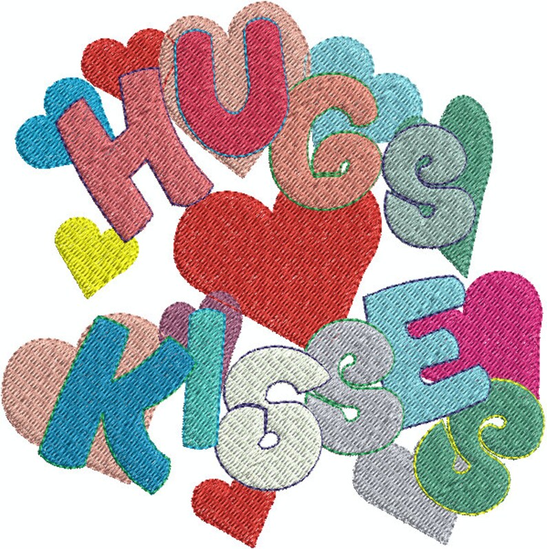Hugs and kisses machine embroidery design applique and fill  etsy Hugs and kisses machine embroidery design applique and fill  etsy