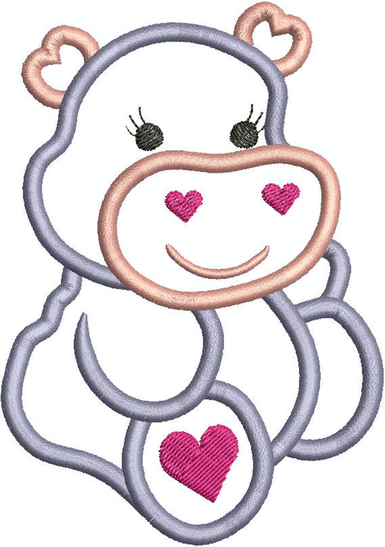 Cute Sitting Hippo Machine Embroidery Design, Applique 155-1 image 1