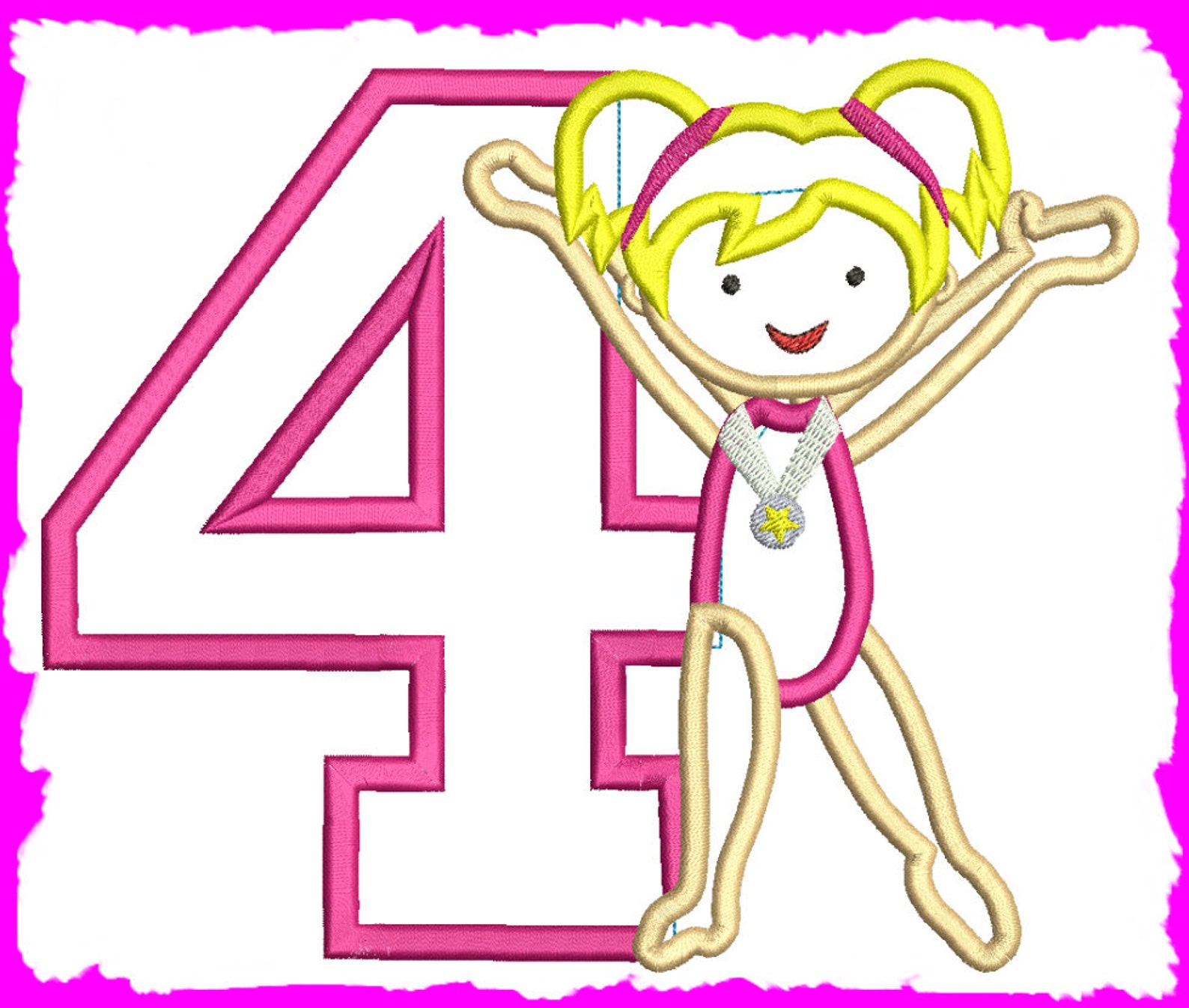 Gymnastic Girl Number 4 Birthday Applique Embroidery Design Etsy