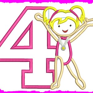Gymnastic Girl Number 4 Birthday Applique Embroidery design 064