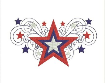 Shooting Star, 4th of July, Independence Day, Red, White and Blue, Fill Machine Embroidery Design 558