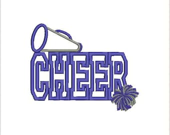 Cheer Applique, Cheer with Megaphone and pom pom, Cheerleading, cheer leader,Applique Embroidery design 615