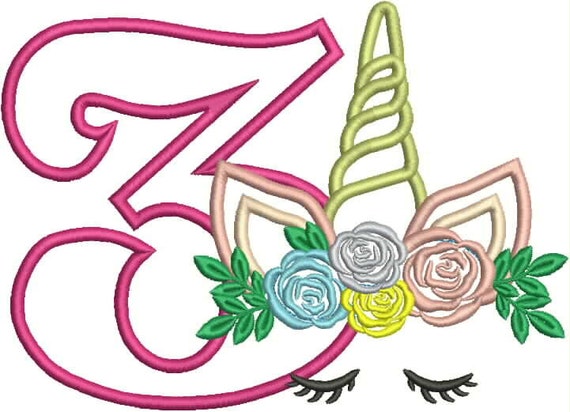 Download Unicorn 3rd Birthday Applique Number 3 birthday Embroidery ...