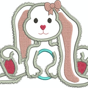 Floopy Ear Girl Bunny with and without Easter Eggs Machine Embroidery Design Applique 019