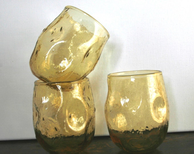 Vintage Amber Dimpled Glass Tumblers Yellow Cups Glasses Etsy