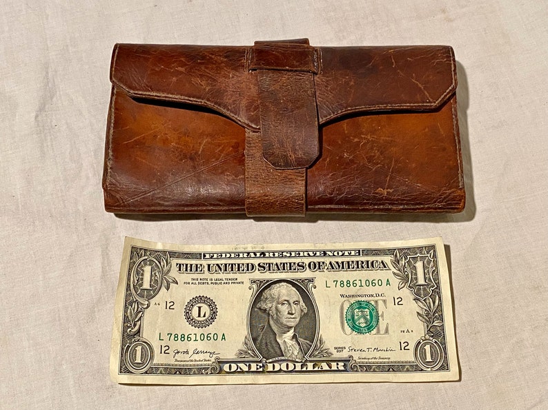 Antique 1800s Victorian LEATHER WALLET BILLFOLD 6 Pockets Wrap Etsy