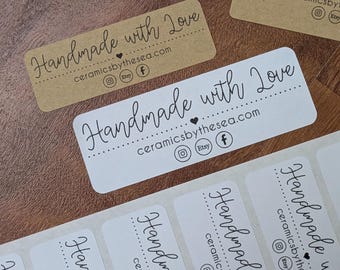 Personalized Handmade With Love Stickers: White or Kraft Brown