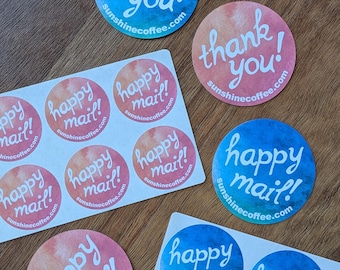 Custom Watercolor Stickers: Thank You or Happy Mail - Small Business