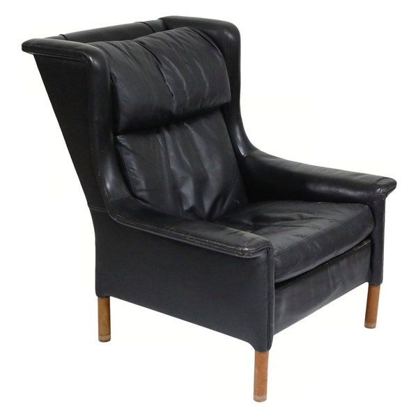 Vintage Black Leather Arm Chair | Gerhard Berg for Stokke Fabrikker