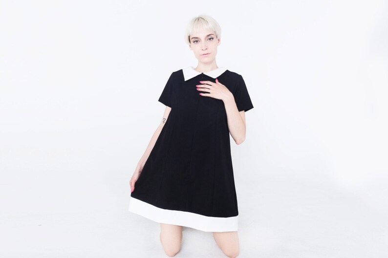 black shift dress with white collar