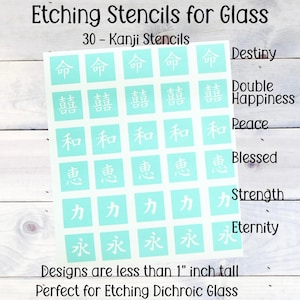 Kanji Etching Stencils | Japanese Vinyl Stencils for Glass, Jewelry, Fused Glass & Etched Glass Crafts, Destiny, Double Happiness, Peace