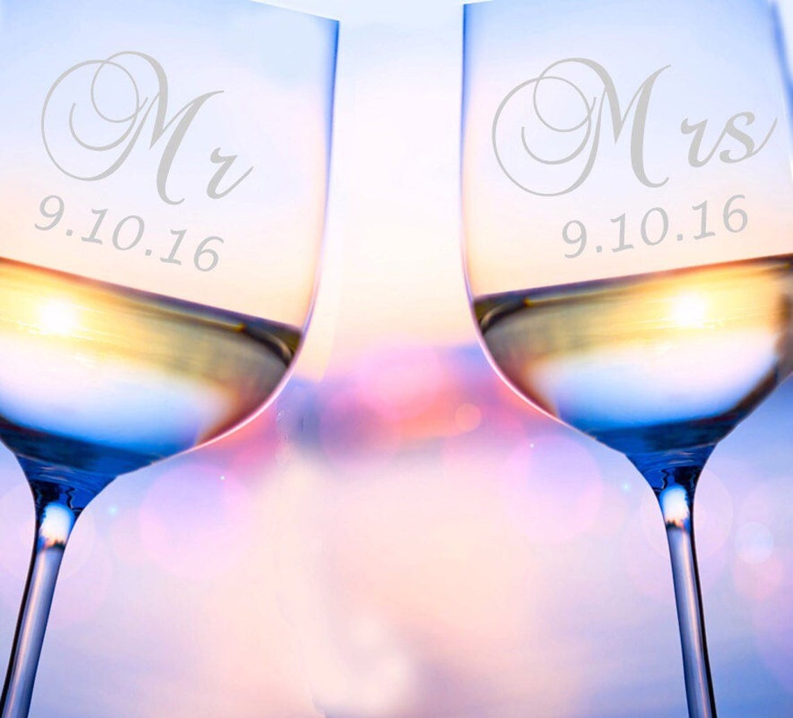 Wineglass Etching Stencil Mr. &amp; Mrs. Etching Stencil Wedding | Etsy