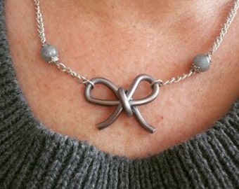 Aluminum butterfly necklace with Labradorite beads