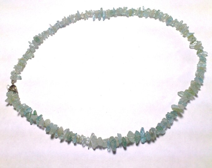 Featured listing image: Semi-long Necklace with  stone of Aquamarine chips
