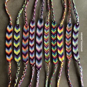 Dainty Handmade Woven Adjustable Friendship Bracelet - Neon & Metallic Chevron Design