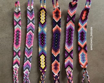 Handmade Woven Friendship Bracelet or Keychain - Neon & Metallic Geode Design