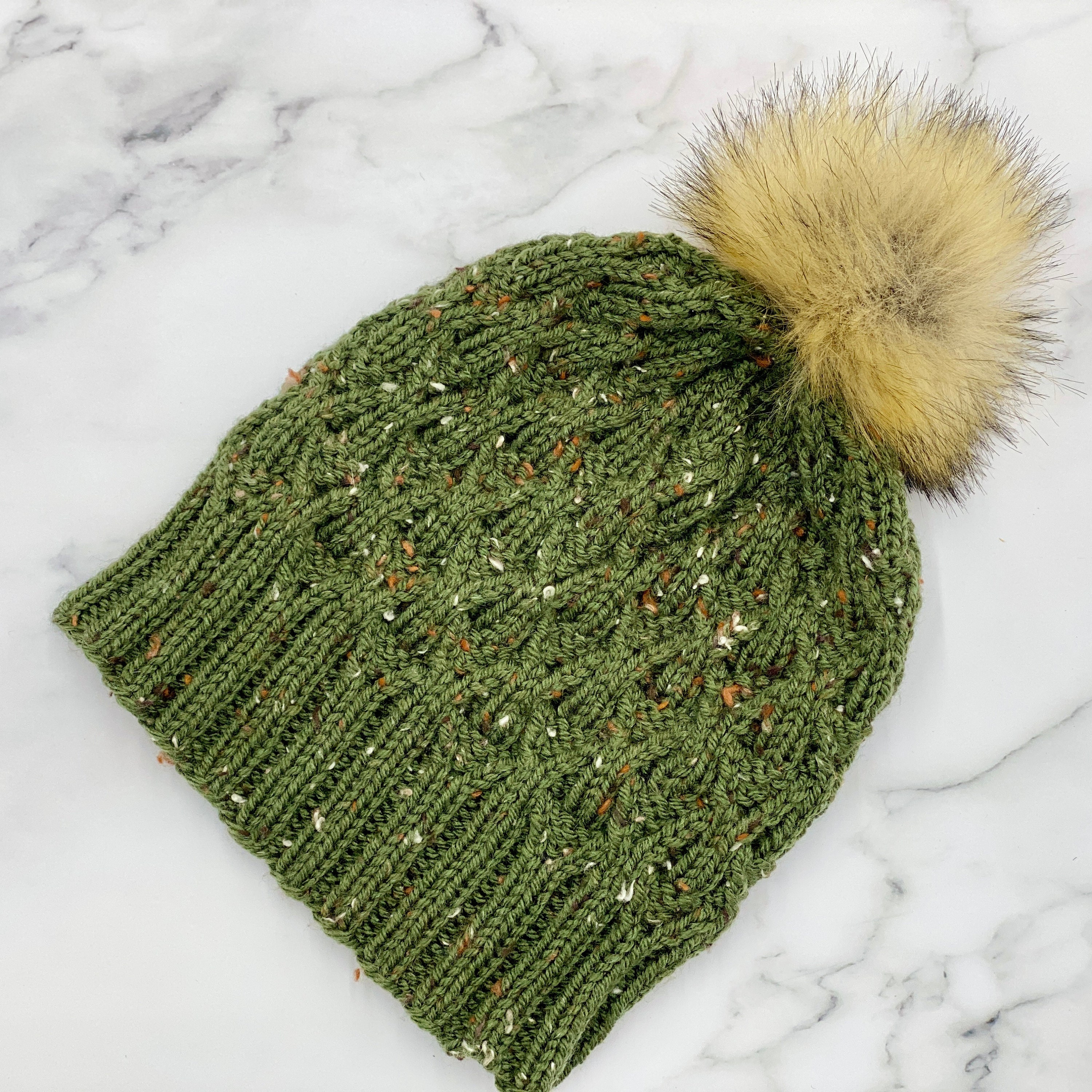 Tweed Cable Beanie Fur Pom Pom Beanie Hat Winter Hats 