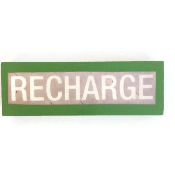 RECHARGE fridge magnet GREEN unique happy decor for Home or Office  Retro Stocking Filler