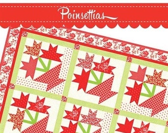 Poinsettias Printed Pattern Only by Fig Tree and Company ftq 1603