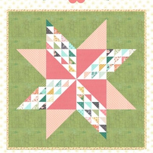 May include: A green, pink, and white quilt block with a star design. The block is labeled "#156 Sugar Cookie".