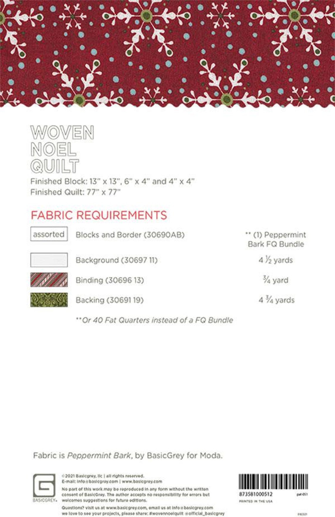 Woven Noel Quilt Pattern PAT051 Basic Grey Paper Pattern Only Etsy