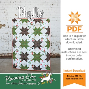 Molde Phyllis (somente o molde) - DOWNLOAD DIGITAL INSTANTÂNEO - Da Running Doe Quilts para Villa Rosa Designs. Tamanho: 125,7 cm x 167,6 cm (49 1/2" x 66").