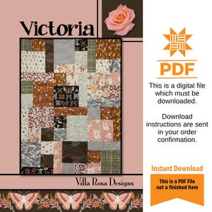 ビクトリア キルト パターンのみ - インスタント デジタル ダウンロード - Villa Rosa Designs による サイズ 48" x 64" (オプションのボーダー付き 59" x 75")