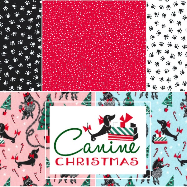 Canine Christmas Fat Quarter Bundle includes 5 Fat Quarters