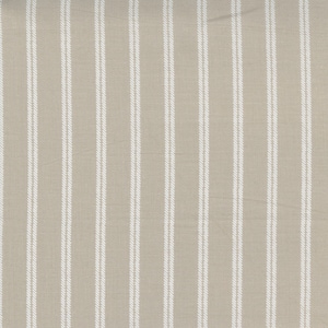 May include: Beige fabric with white vertical stripes. The stripes are a woven design, creating a rope-like texture.