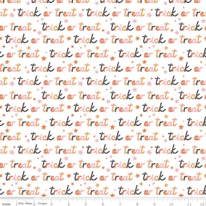 Hey Pumpkin Trick or Treat Yardage C16034-White by My Mind&#39;s Eye for Riley Blake Designs Sold in 1/2 yard increments