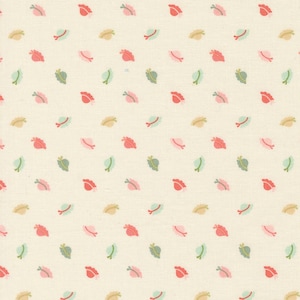 May include: A cream-colored fabric featuring a repeating pattern of small, stylized hats in various colors including coral, light pink, sage green, and tan. The hats are arranged in a grid-like layout across the textile surface, creating a consistent design.