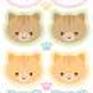 May include: A sheet of stickers featuring various cat faces. The stickers include white cats with pink bows, orange tabby cats, and gray cats. Each cat has a simple, cute design with closed eyes and a small nose.