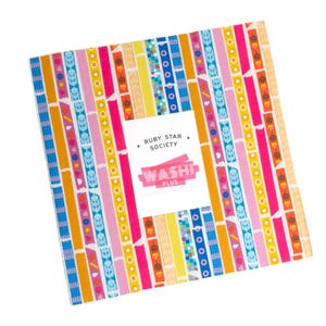 May include: A colorful washi tape set featuring vertical stripes in various colors, including pink, orange, yellow, and blue. The set includes a white label with the text "RUBY STAR SOCIETY" and "WASHI PLUS". The tape designs include floral and geometric patterns.