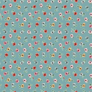 Home Sweet Home Cheery Florals Blue VR24467 by Elea Lutz for Poppie Cotton Sold in 1/2 yard increments cut continuously.