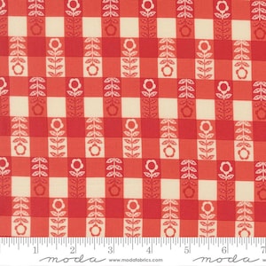 The Henhouse Flower Plaid Barn Yardage 48436-16 By Gingber Sold In 1/2 Yard Increments Cut Continuously