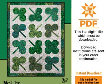 Clover Patch Quilt Pattern Only - INSTANT DIGITAL DOWNLOAD - From Molly Cook for Villa Rosa Designs Size 46" x 59"