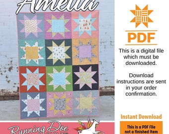 Molde Amelia (somente o molde) - DOWNLOAD DIGITAL INSTANTÂNEO - Da Running Doe Quilts para a Villa Rosa Designs. Tamanho: 52 1/2" x 70"