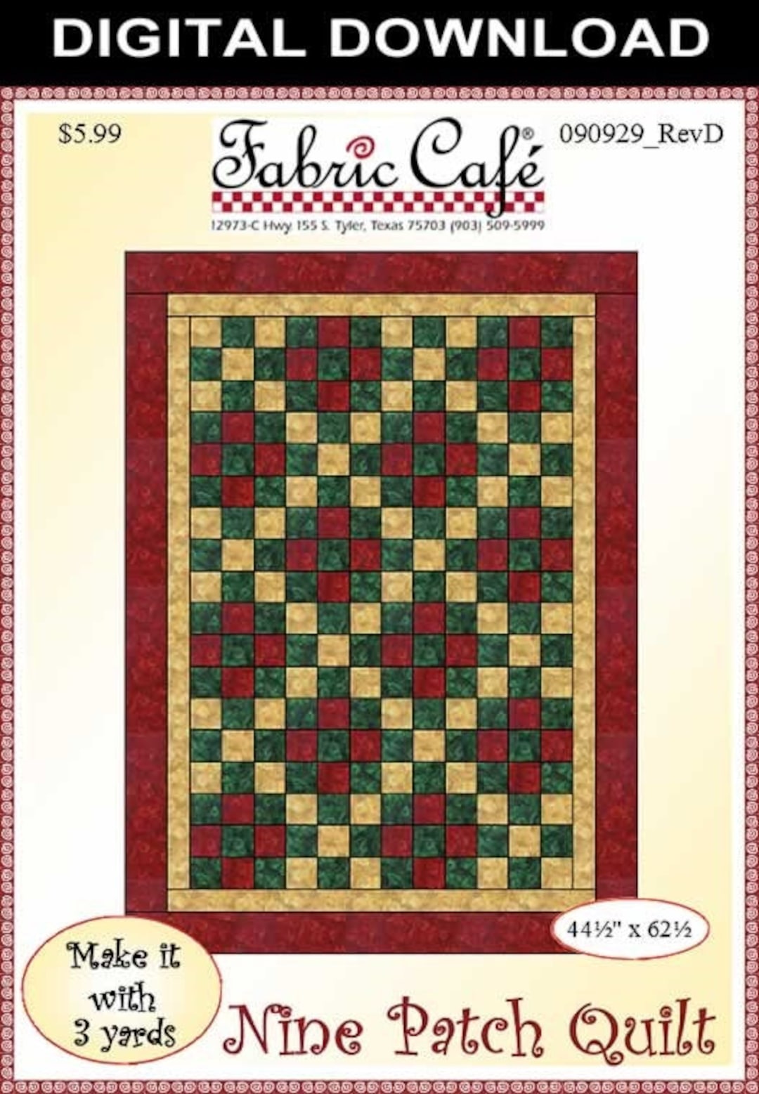 Nine Patch Mini Quilt Pattern by Fabric Cafe Bin MP - Etsy