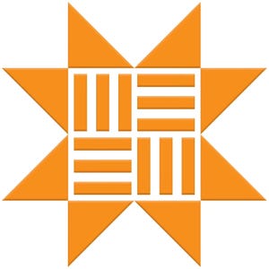 an orange and white logo with a star in the middle