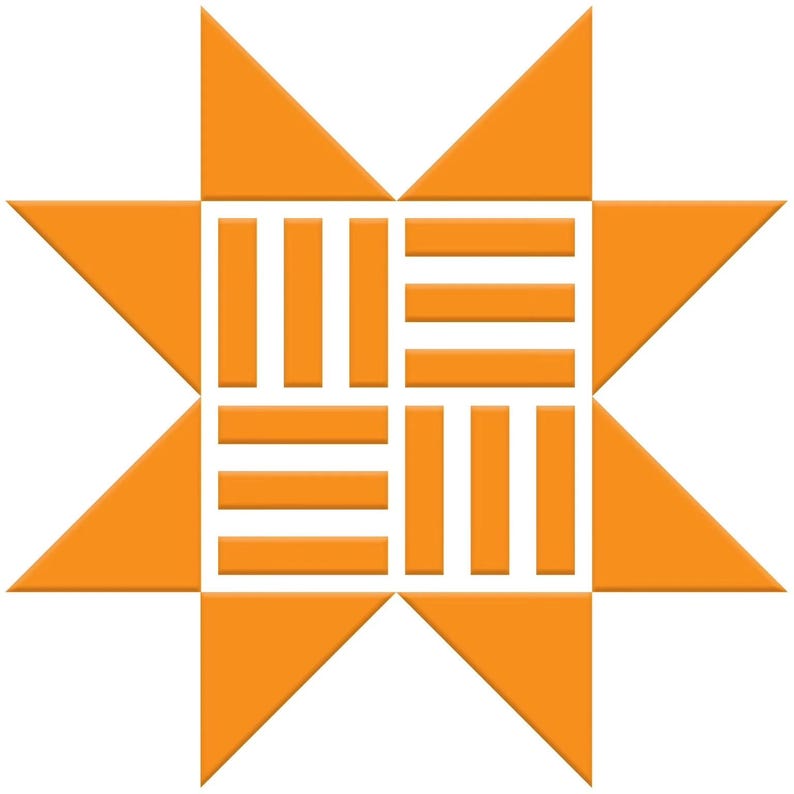 an orange and white logo with a star in the middle