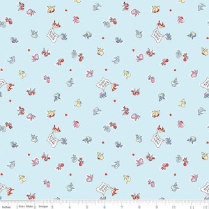 Love Notes Songbirds Sky Yardage C16382-sky by Lindsay Wilkes for Riley ...