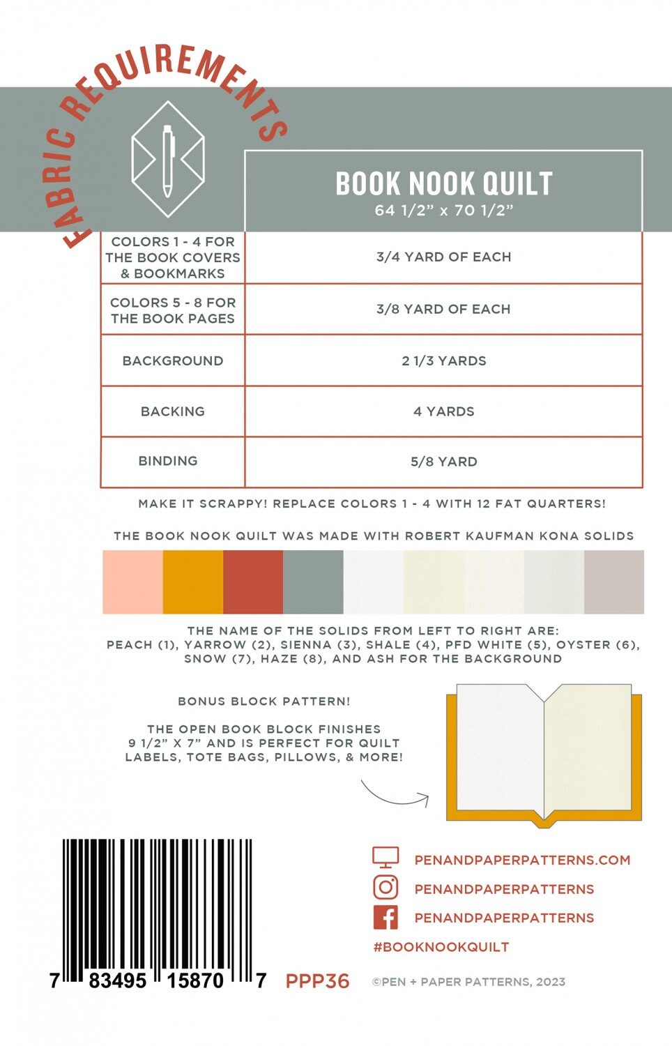 Book Nook Quilt Pattern PPP36 From Pen & Paper Patterns by Lindsey ...
