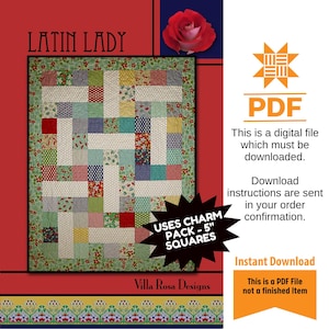 Motif de courtepointe Latin Lady uniquement - TÉLÉCHARGEMENT NUMÉRIQUE IMMÉDIAT - par Villa Rosa Designs taille 41 x 64 po (ou 51 x 64 po. avec bordure facultative)