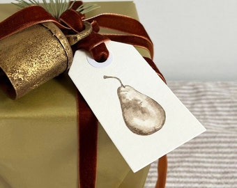 Pear Christmas Tag-French Antique Still Life Pear Painting-Holiday Gift Tag-Natural Ink-Christmas Gift Tag