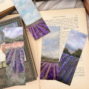 Campos de lavanda pintados à mão, presente para amantes de livros, presente de arte para bibliófilos, campos de lavanda, para meninas literárias