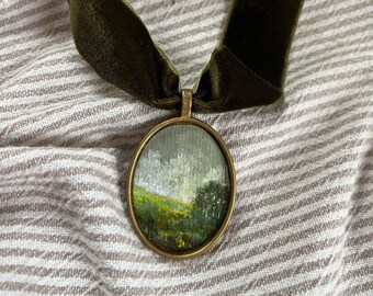 Pendant Necklace | Hand Painted Miniature Landscape Painting | Mother’s Day Gift | Vintage Locket | Gift for Mom | Gift for the Art Lover