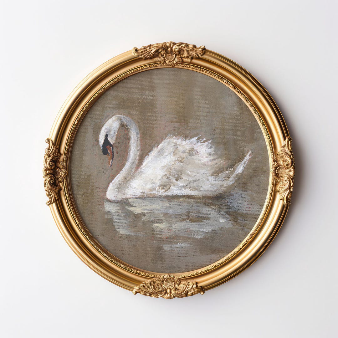 Swan Art Print Vintage Swan Oil Painting Antique Swan Wall Art Neutral ...